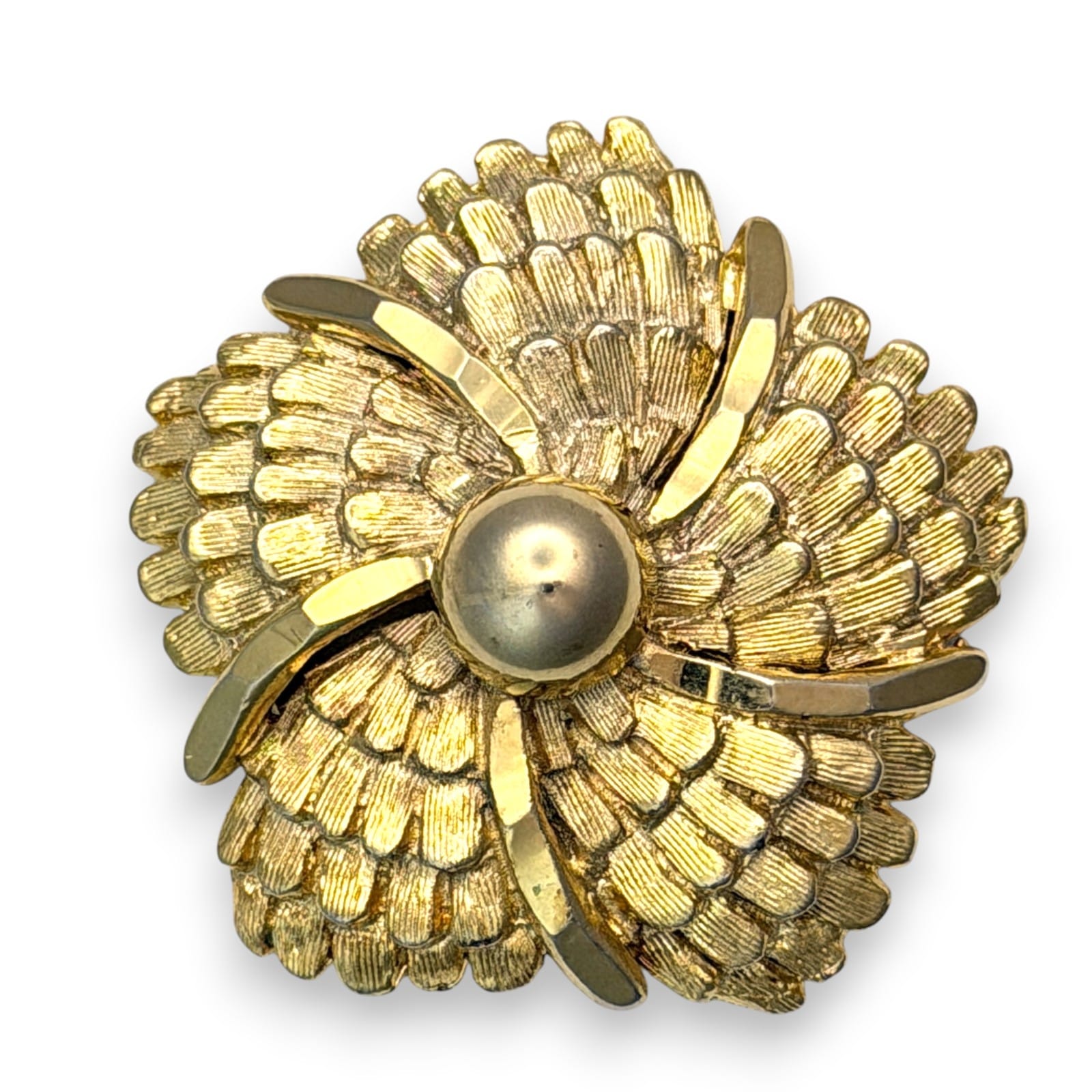 Vintage 1970s Gold Tone Floral Leaf Swirl Scarf Clip Mid Century Mod Jewelry