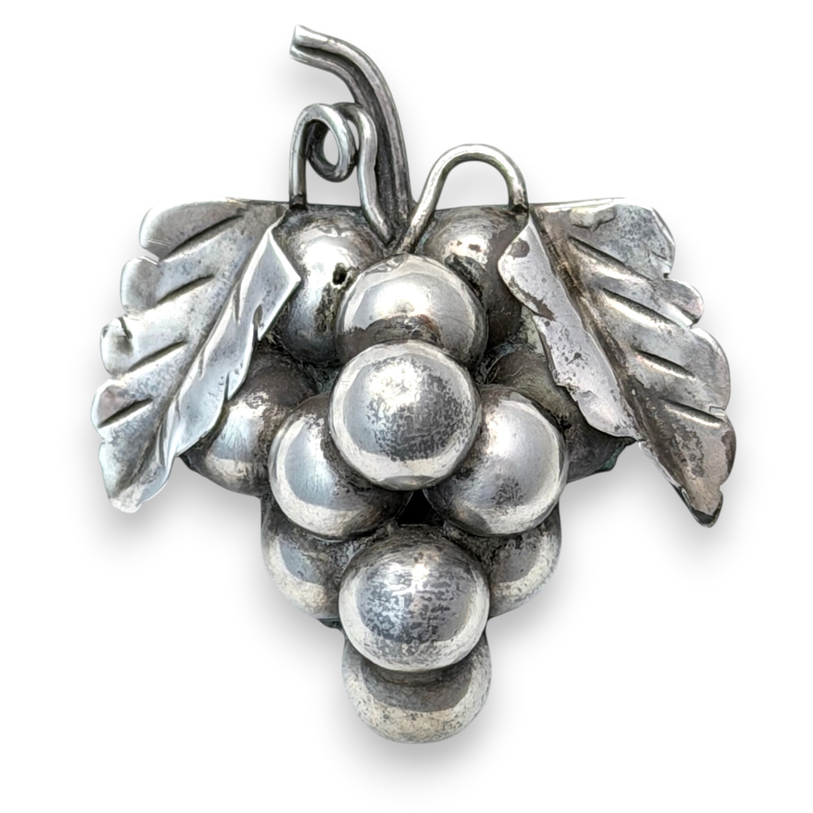 Vintage Taxco Sterling Silver Grapes Cluster Brooch Aaron D Signed 925 c.1970s