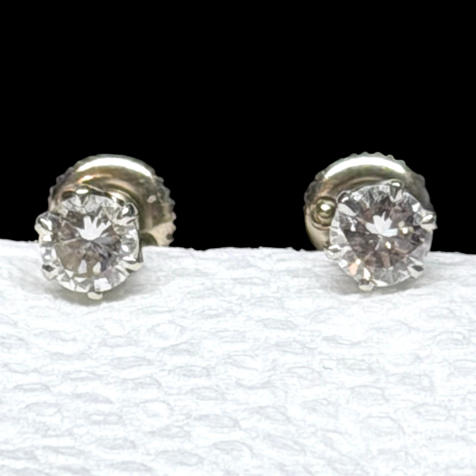 1950s 14K Gold 0.66 CTW Diamond Solitaire Stud Earrings Screw Back Pierced Pair