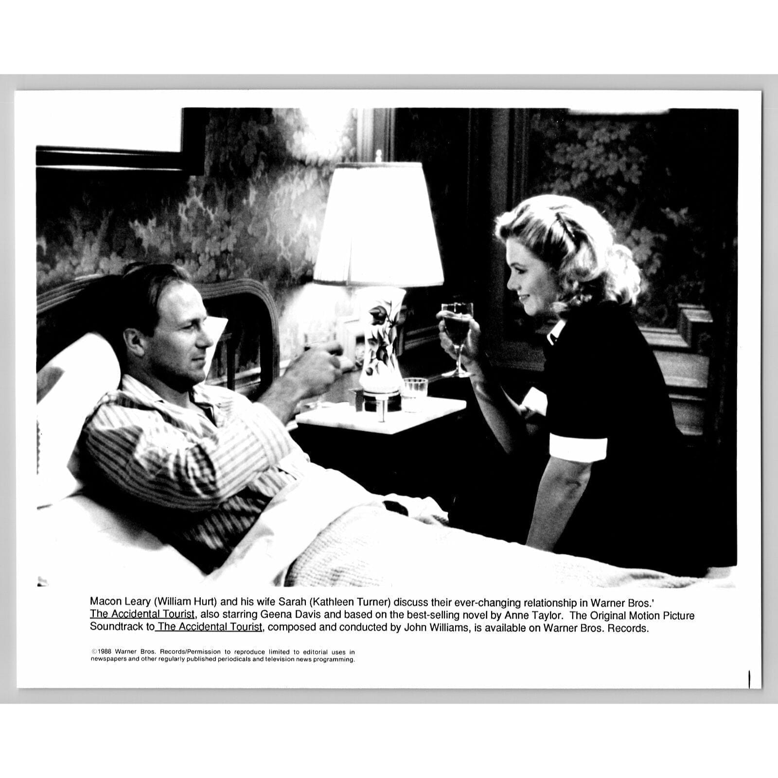 Accidental Tourist William Hurt Kathleen Turner 1988 Vintage Movie Press Photo
